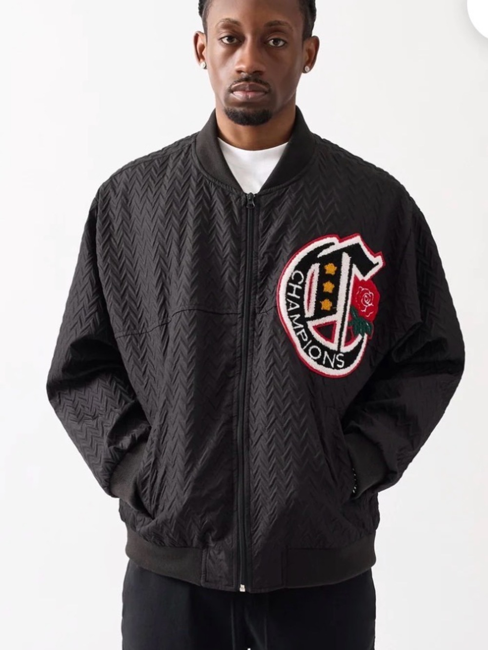 Reason Men's Black Varsity Champions Coach Jacket Chenille Patch Size Small NWT